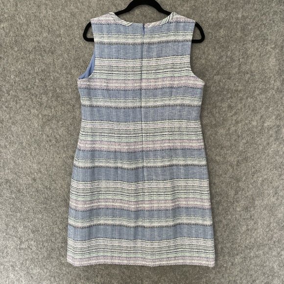 Talbots Dress Women's 14P Blue Striped Sheath Sleeveless Tweed Lined - Picture 5 of 6
